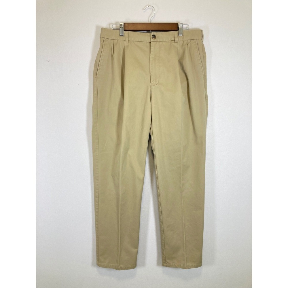 Preppy St. John's Bay Men 34x34 Khaki Pleated Worry Free Classic Fit Chino Pants